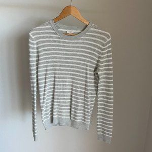 J.Crew Gray w/ White Stripes Knit Crewneck Sweater